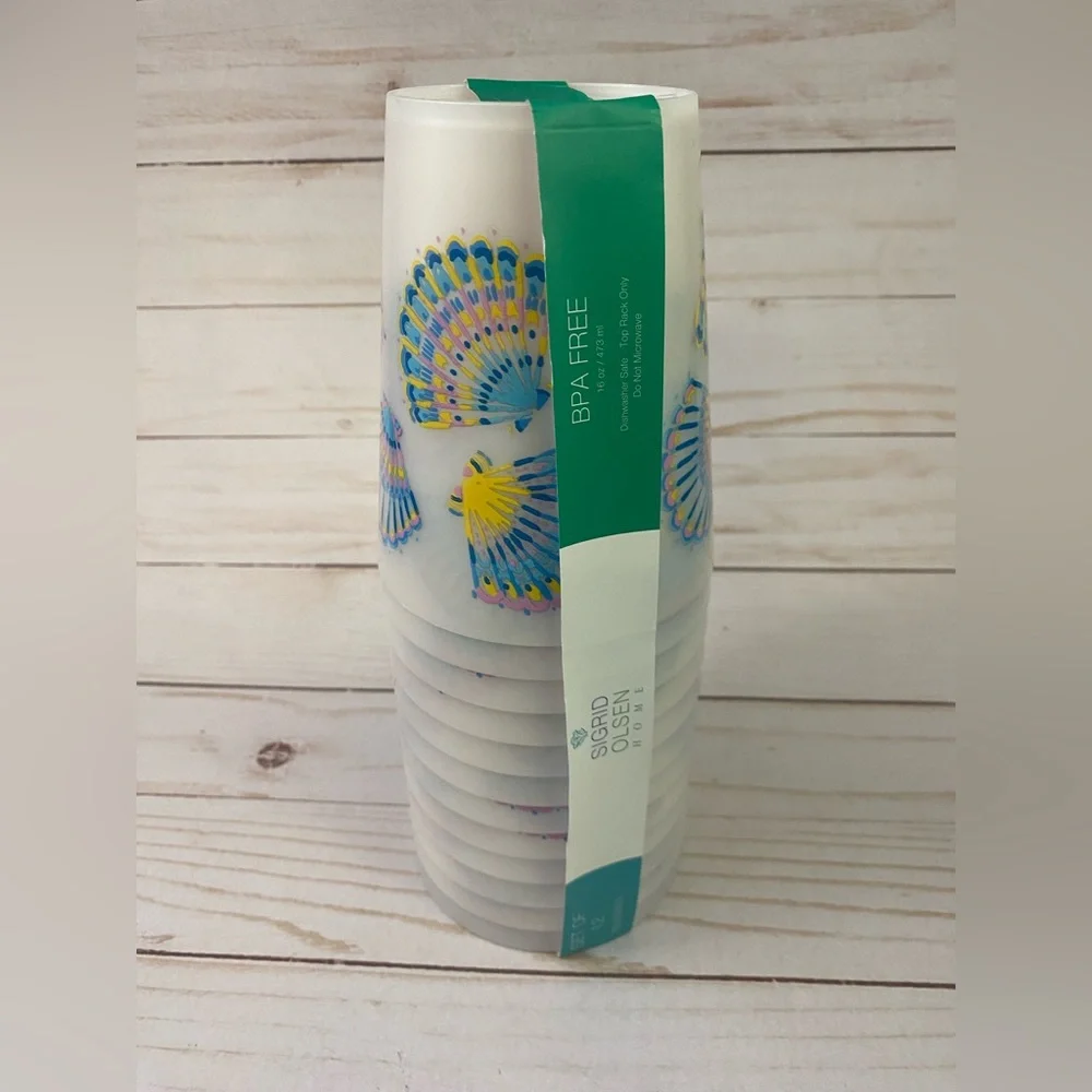 Pack Of 12 New Sigrid Olsen Seashell Reusable Tumblers Cups 16 oz BPA Free - Picture 1 of 5